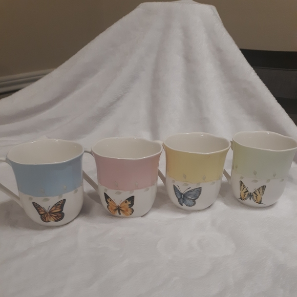 Lot 4 Lenox BUTTERFLY MEADOW Coffee Tea Mugs Cups 10 oz Porcelain Multicolor